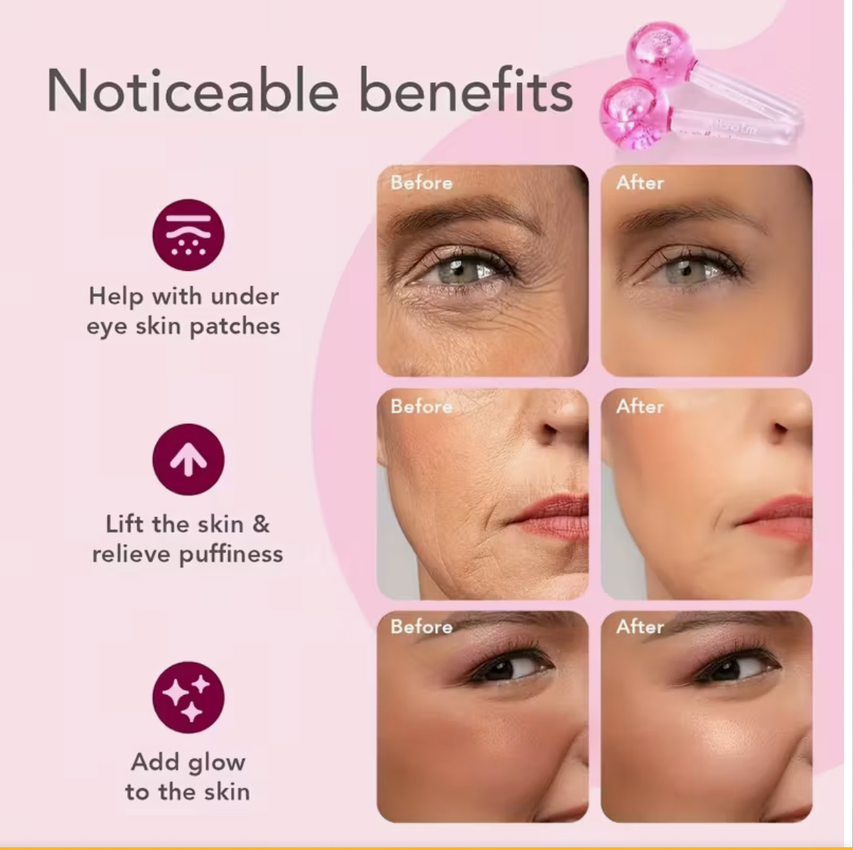 2pcs Pink Anti-Freezing Glass Facial Massage Balls - Image 4