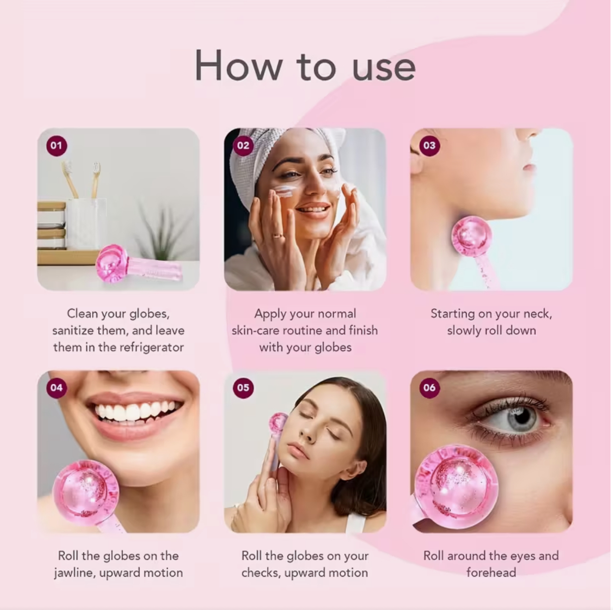 2pcs Pink Anti-Freezing Glass Facial Massage Balls - Image 3